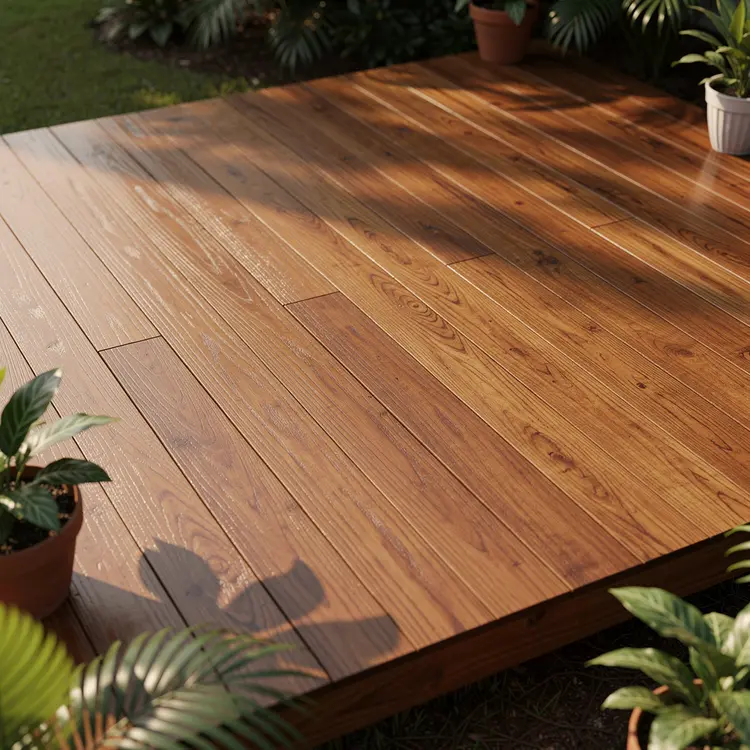 Freshly Built Sealed Wood Deck in Lowcountry Backyard