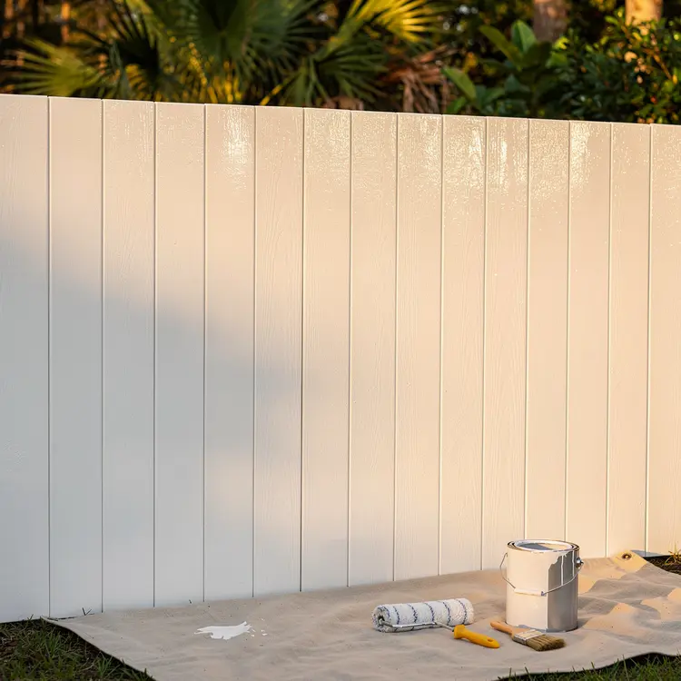 Freshly Painted White Wood Privacy Fence