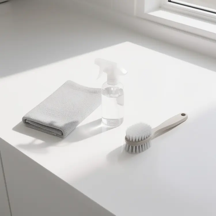 Cleaning Supplies on White Kitchen Countertop