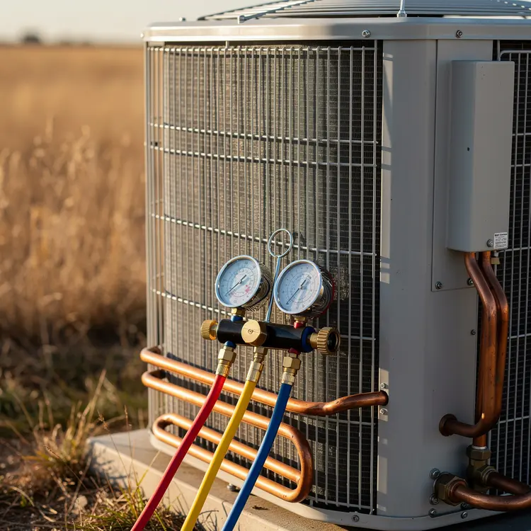 HVAC Condenser Unit with Service Gauges