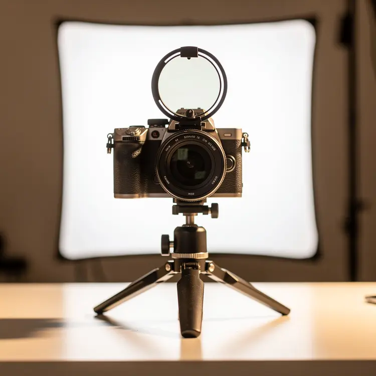 Professional Studio Camera Setup with Teleprompter and Softbox