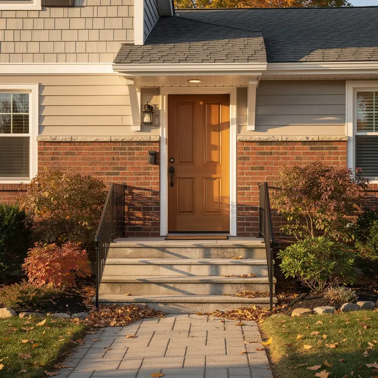 Suburban Home Front Entrance with Brick Exterior and Accessible Entry