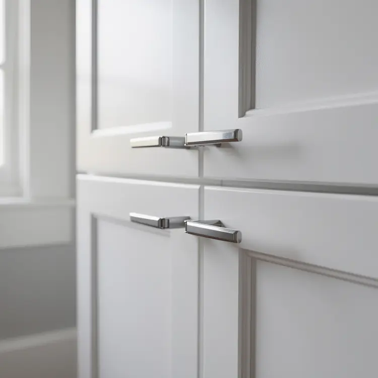 Freshly Painted White Kitchen Cabinet Doors with Hardware