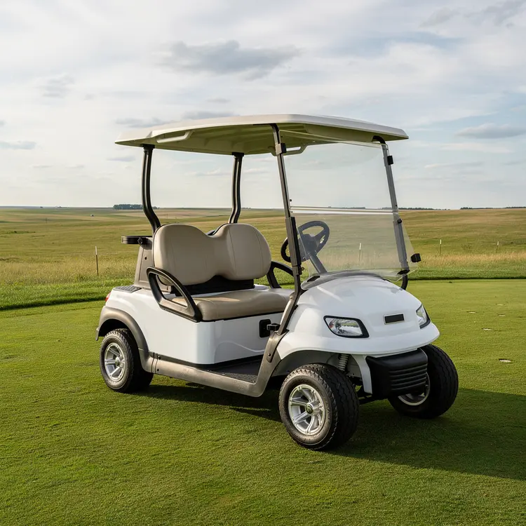 White Electric Golf Cart on Midwestern Fairway