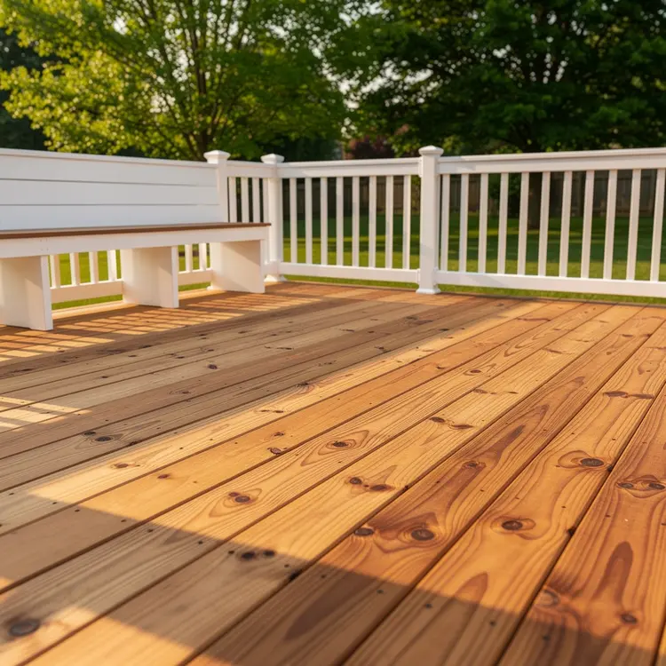 Freshly Built Custom Wood Deck with White Railings