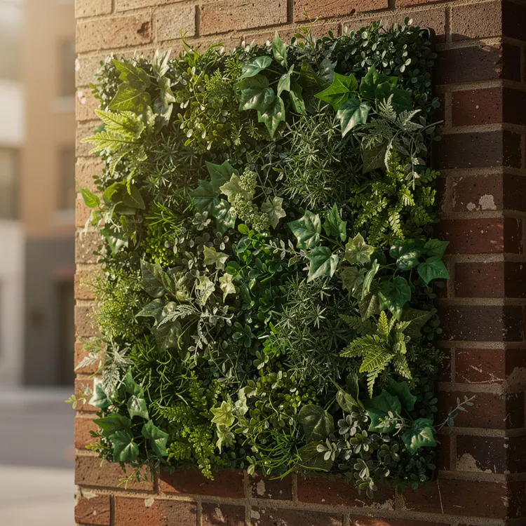 Artificial Living Wall Panel on Brick Exterior