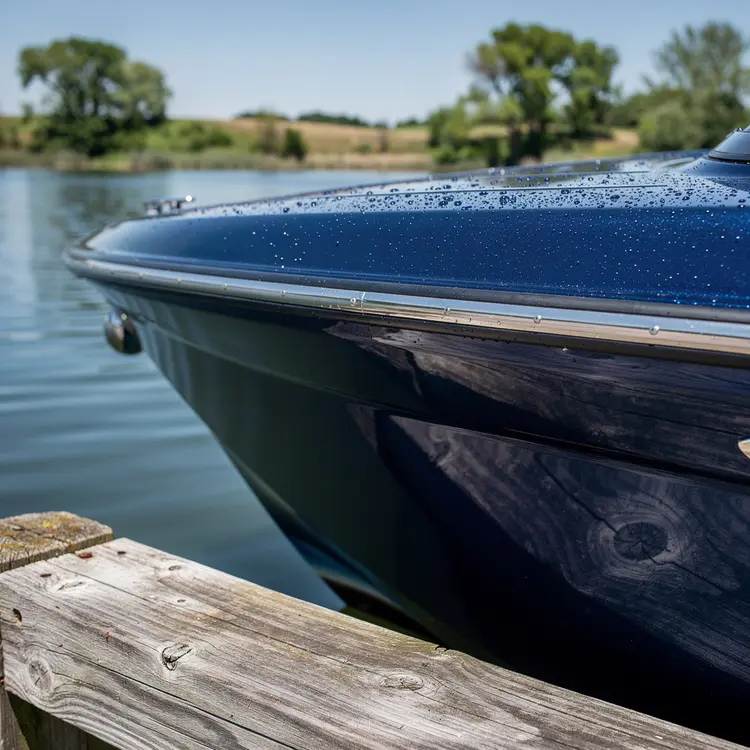 Freshly Detailed Boat Hull at Midwestern Lake Dock