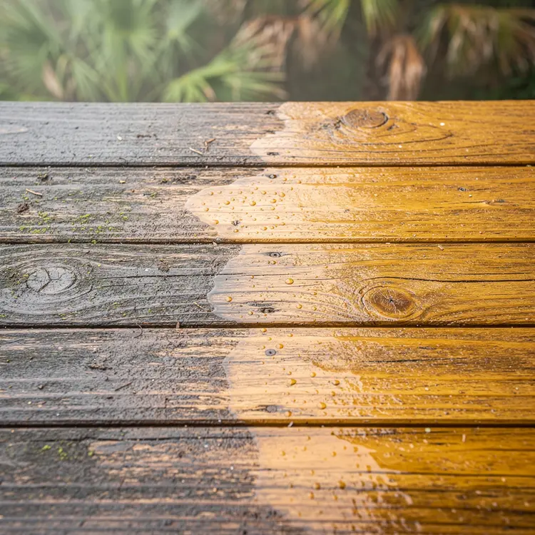 Wood Deck Mid-Cleaning Before and After