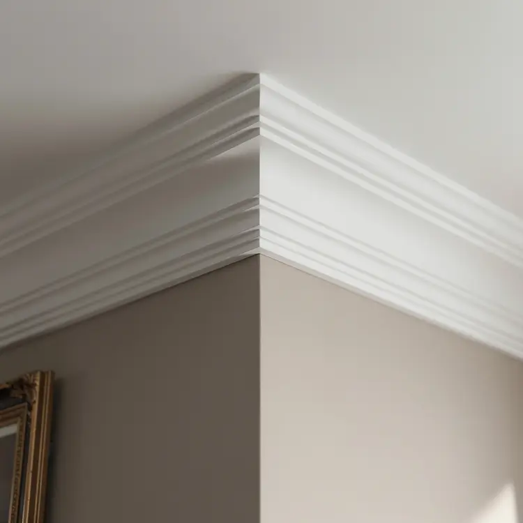 White Crown Molding Installation Close-Up