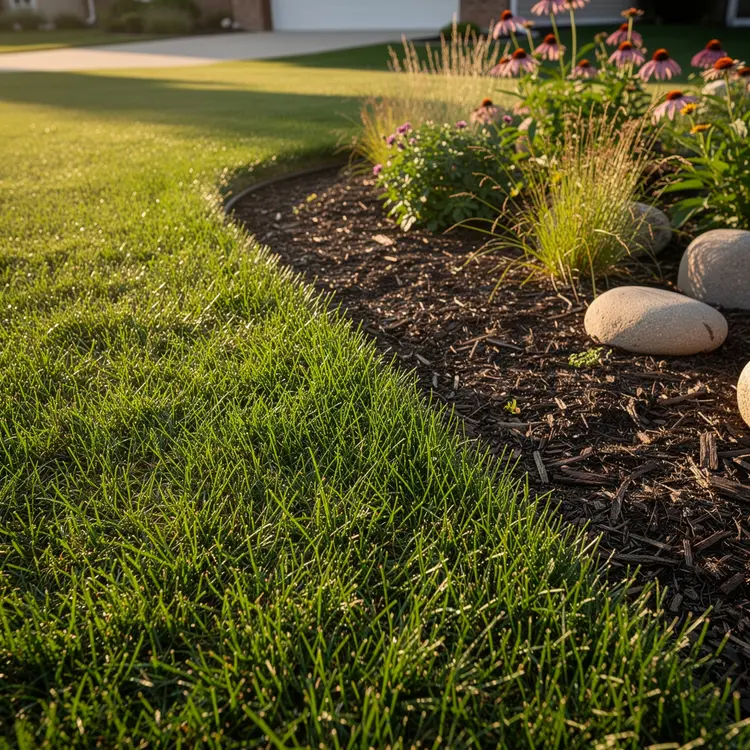 Freshly Edged Lawn and Mulched Garden Bed