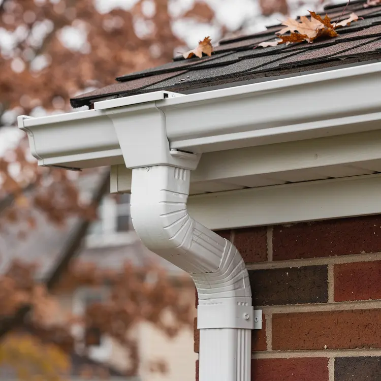 White Aluminum Gutter Installation on Brick Colonial Home