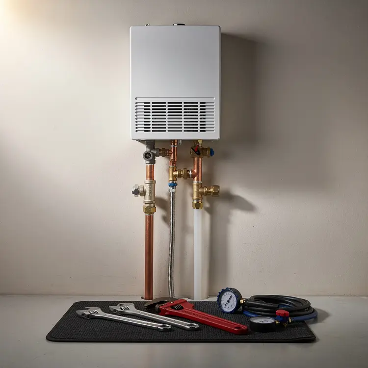 Tankless Water Heater with Plumbing Tools