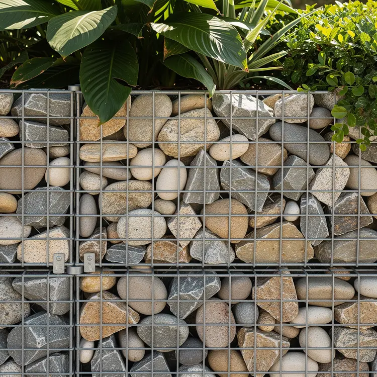Gabion Retaining Wall with Tropical Foliage