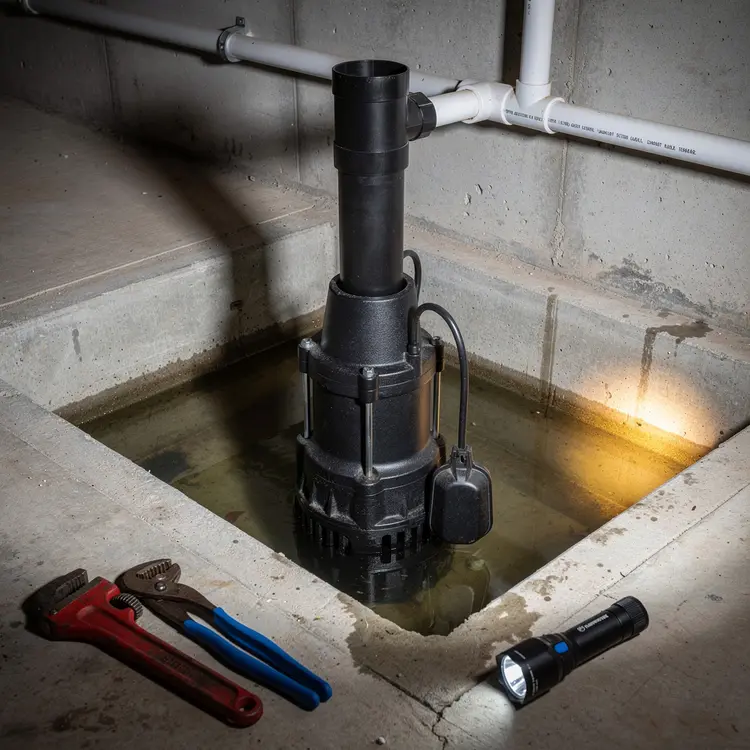 Residential Sump Pump in Basement Pit