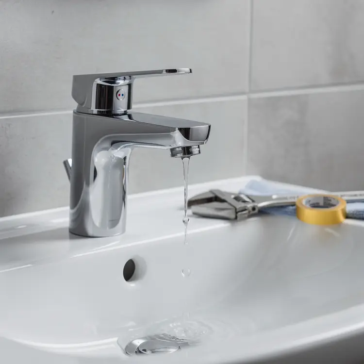 Dripping Bathroom Faucet with Plumbing Tools