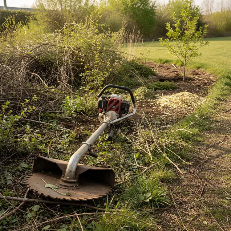 Gas-Powered Brush Cutter During Land Clearing