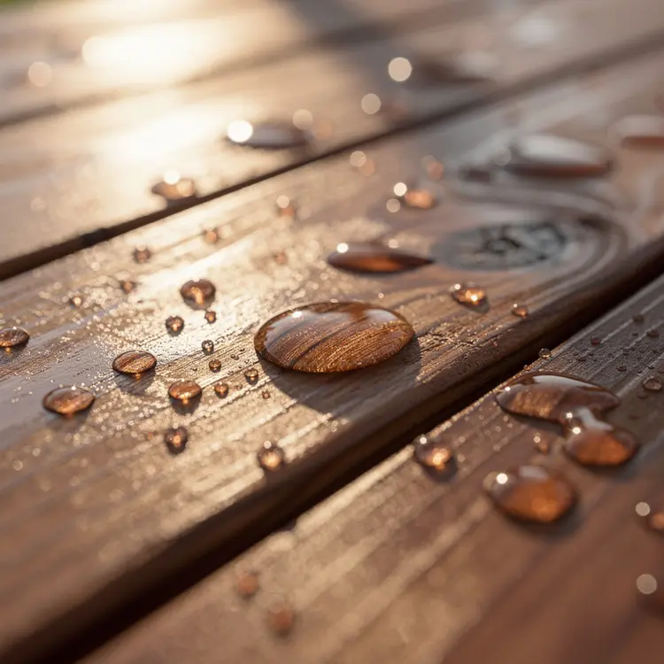 Waterproofed Deck with Beading Water Droplets