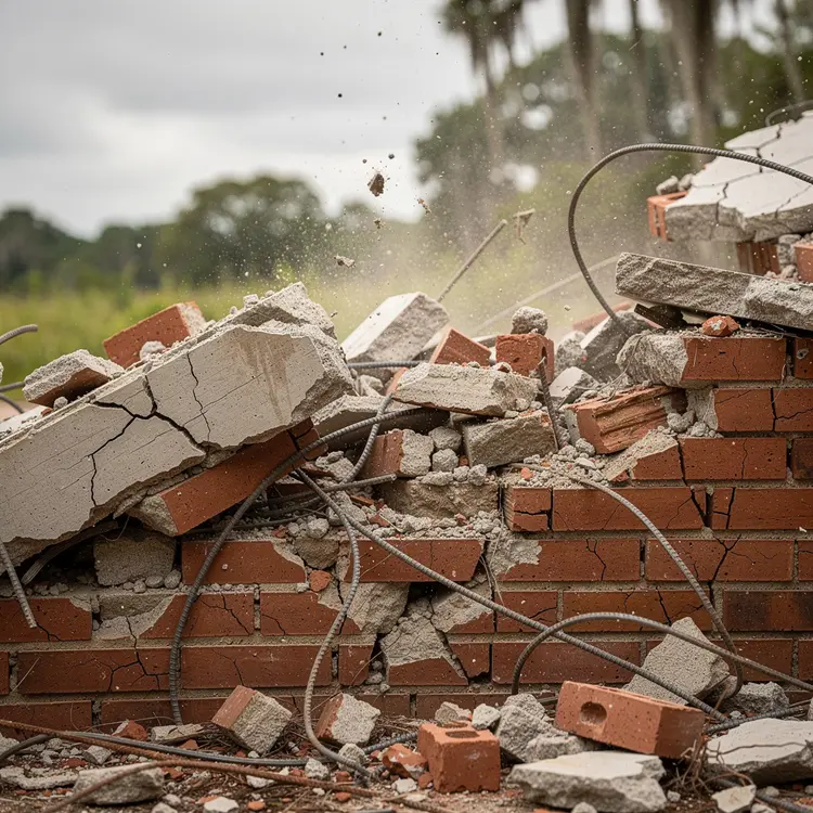 Brick Wall Demolition Rubble