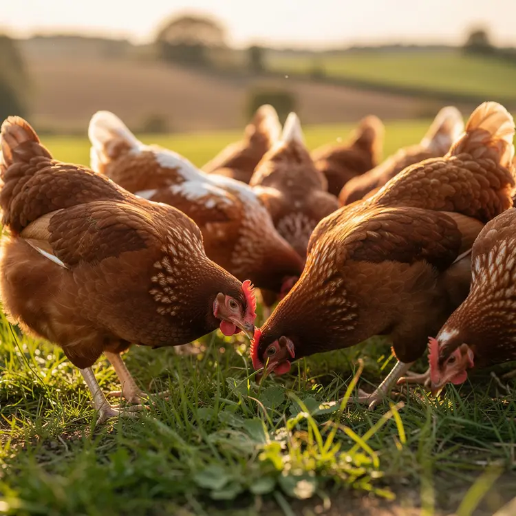 Free-Range Chickens on Green Pasture