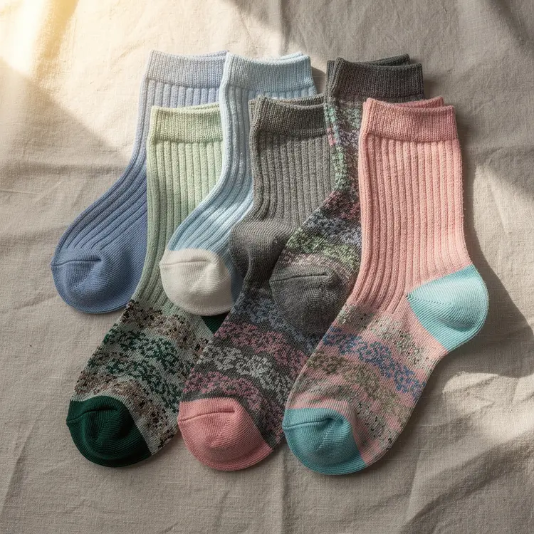 Colorful Pastel Crew Socks Flat Lay