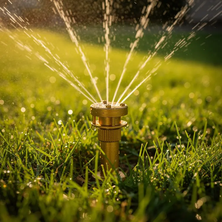 Brass Lawn Sprinkler Head in Action