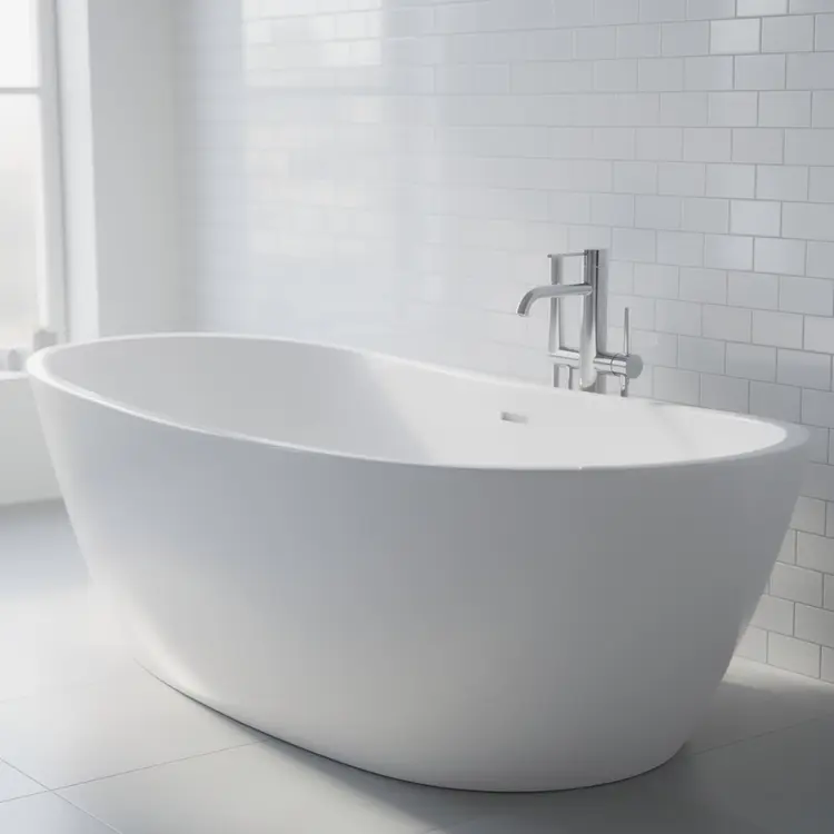 Freestanding Soaking Bathtub in Renovated Bathroom
