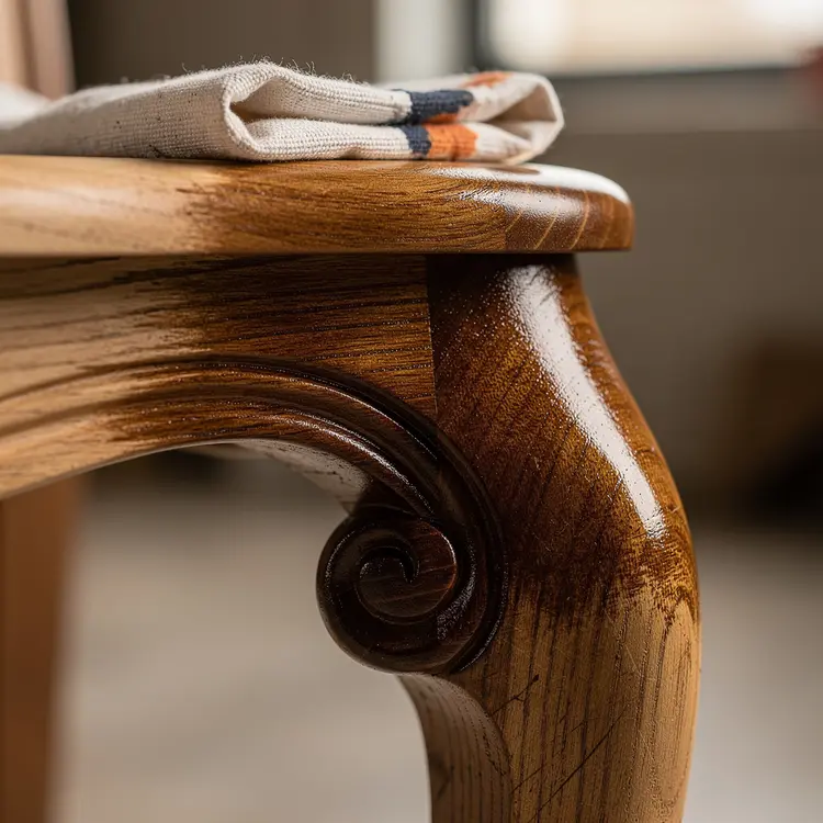 Wooden Chair Arm Being Refinished with Walnut Stain
