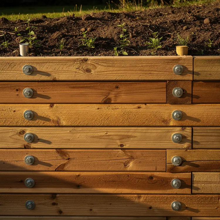 Timber Retaining Wall with Galvanized Bolts
