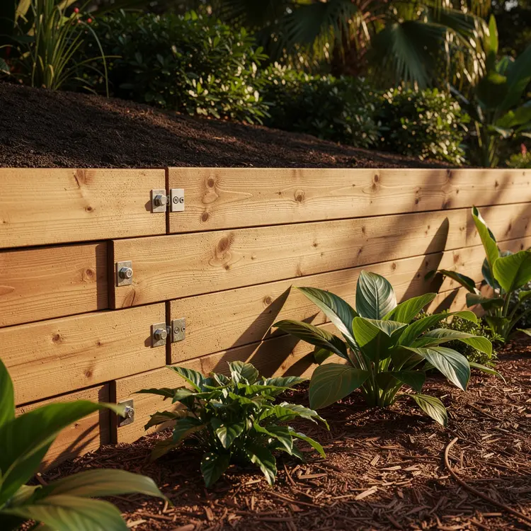Timber Retaining Wall in Tropical Landscape