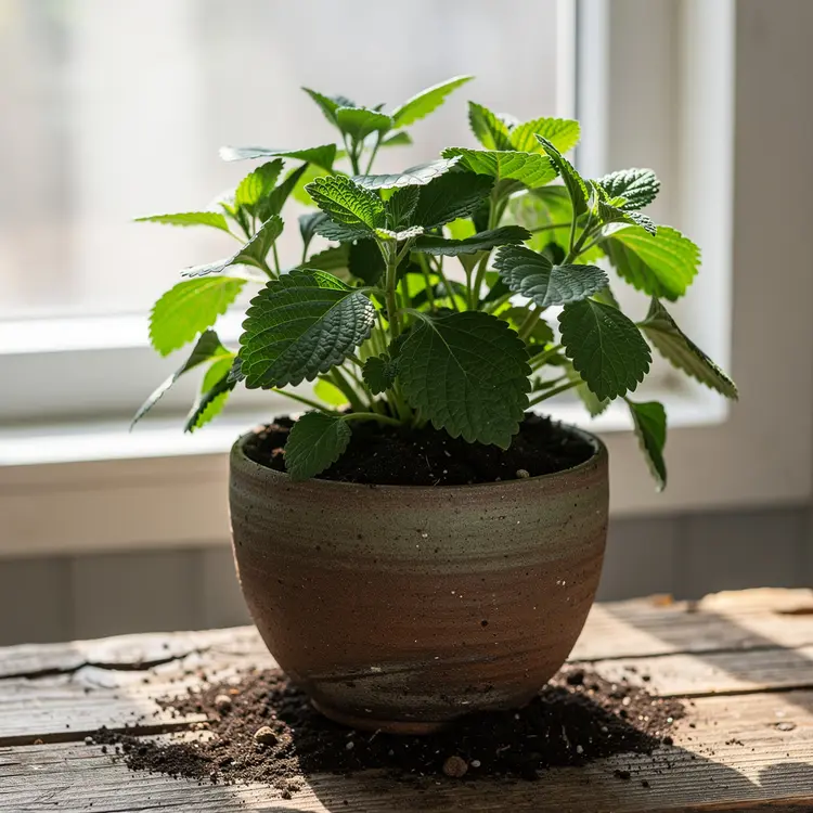 Potted Herb Plant in Ceramic Pot