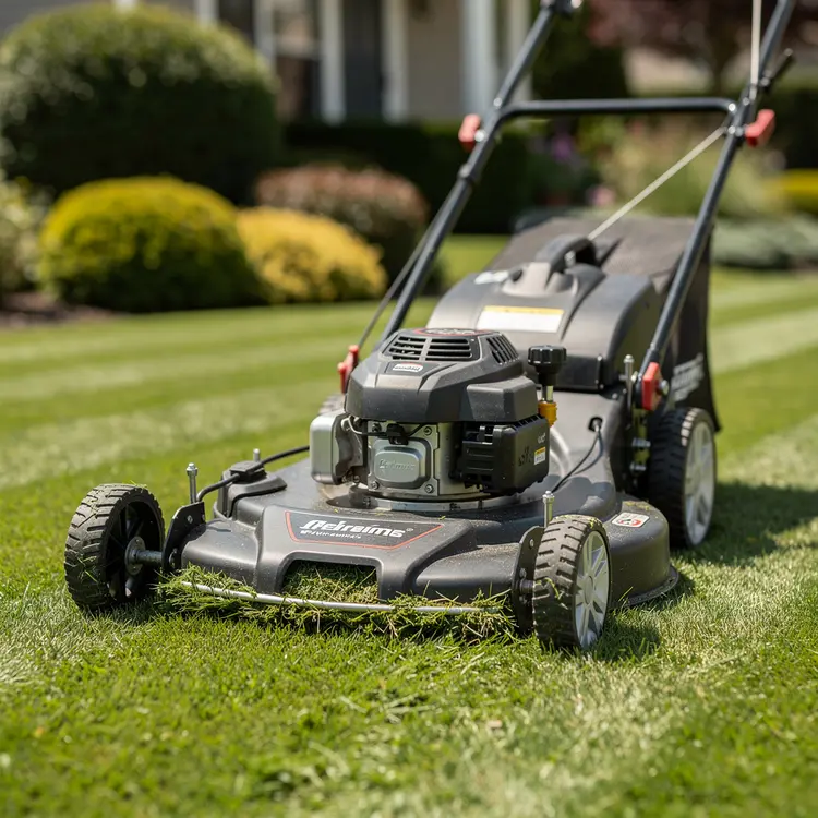Gas Push Lawn Mower on Residential Lawn
