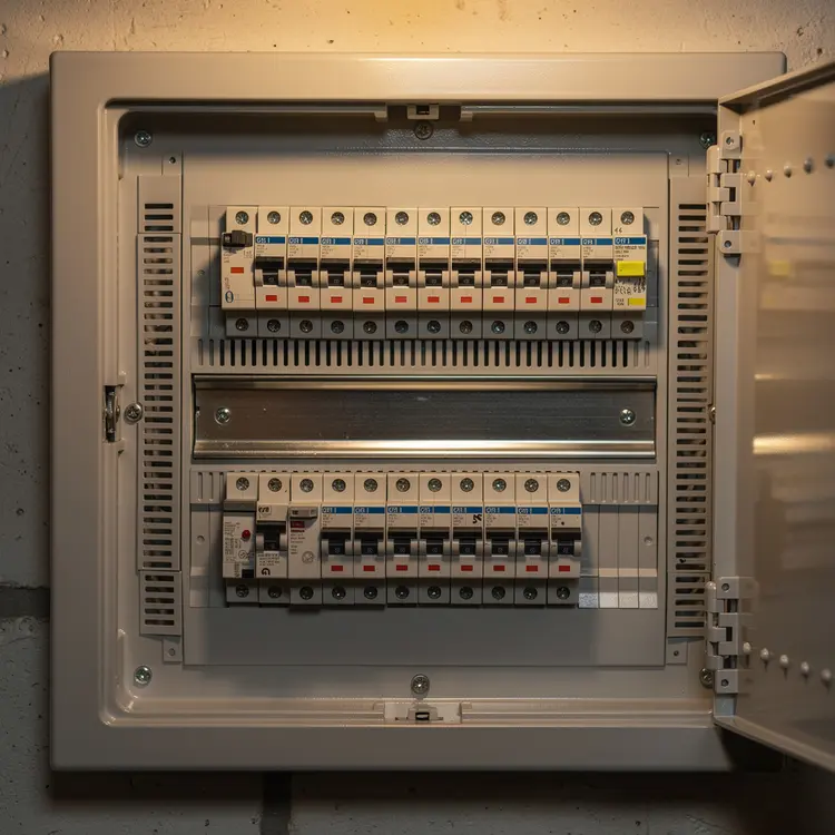 Residential Electrical Panel with Circuit Breakers