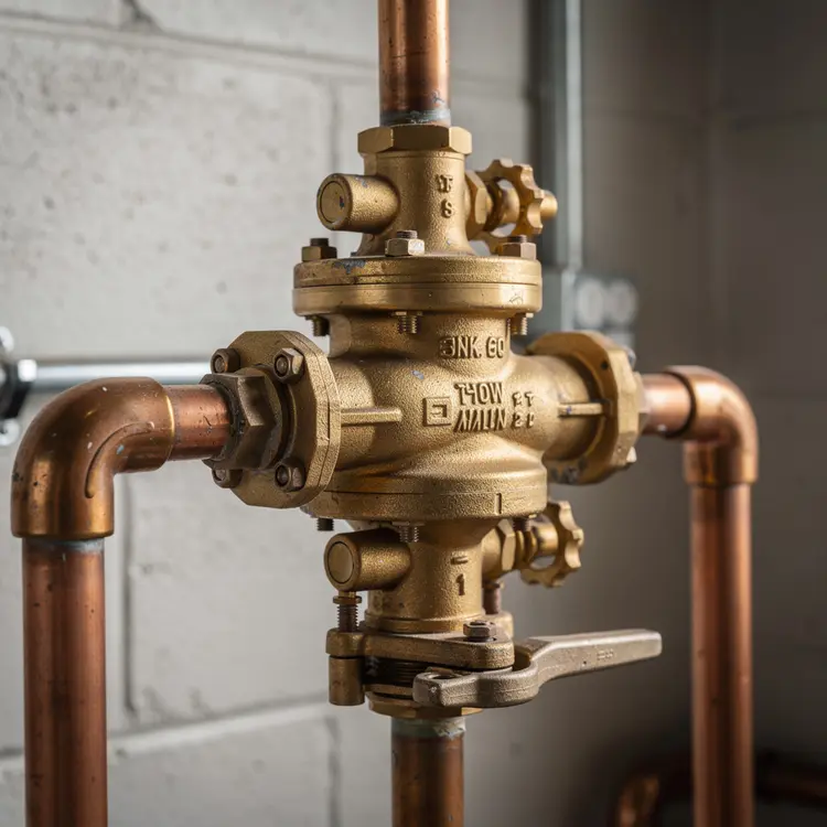 Brass Backflow Preventer on Copper Pipes