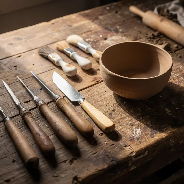 Artisan Pottery Tools on Workbench