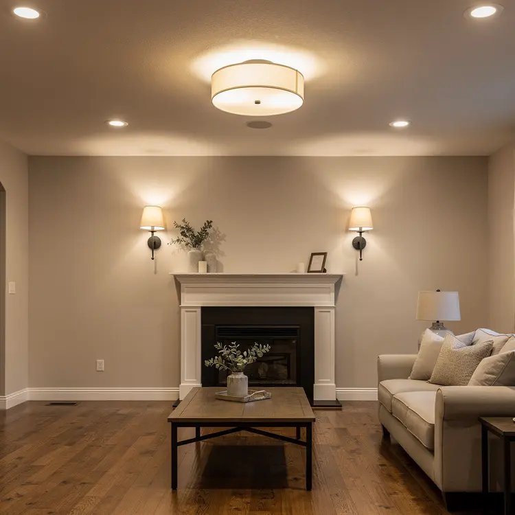 Warm Living Room Layered Lighting Design