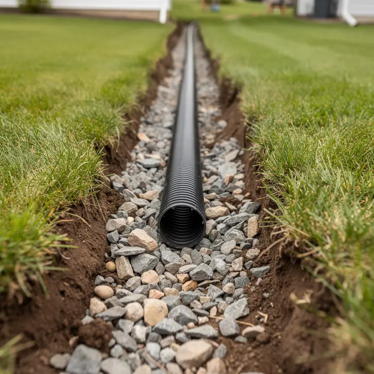 French Drain Installation in Residential Yard