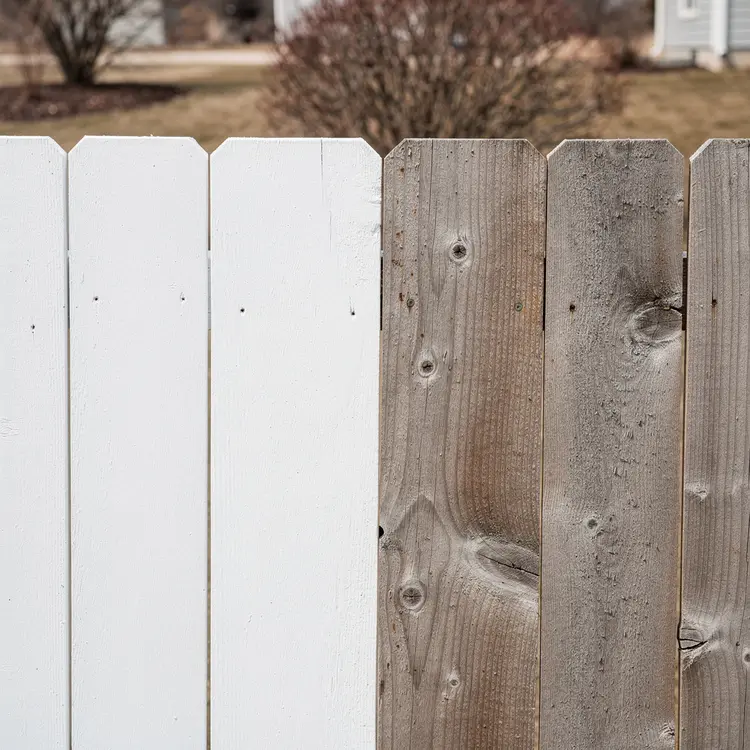 Freshly Painted Wood Privacy Fence — Before and After Contrast