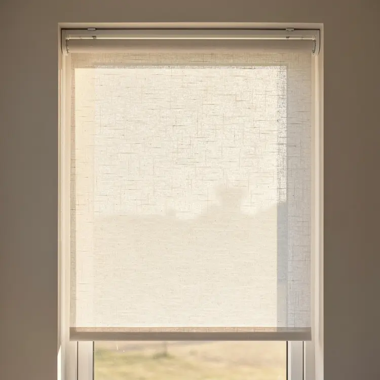 Linen Roller Blind on Sunlit Interior Window