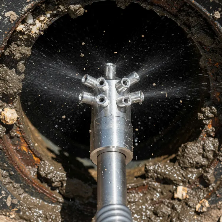 Hydro Jetting Nozzle in Sewer Pipe