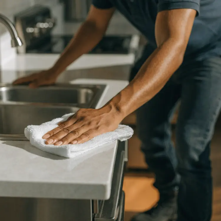 Man Cleaning Kitchen Counter