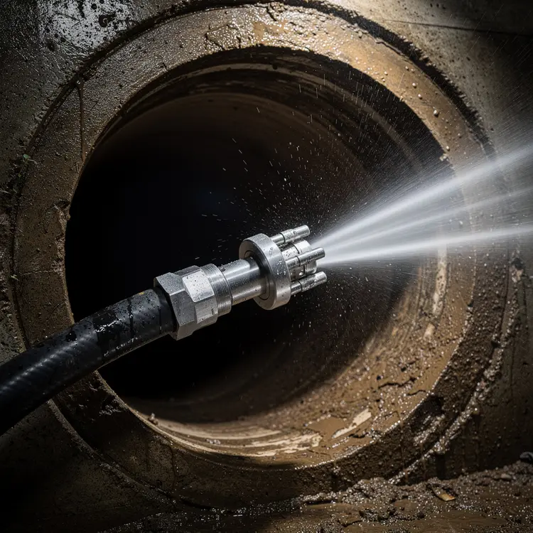 Hydro Jet Sewer Cleaning Nozzle in Pipe