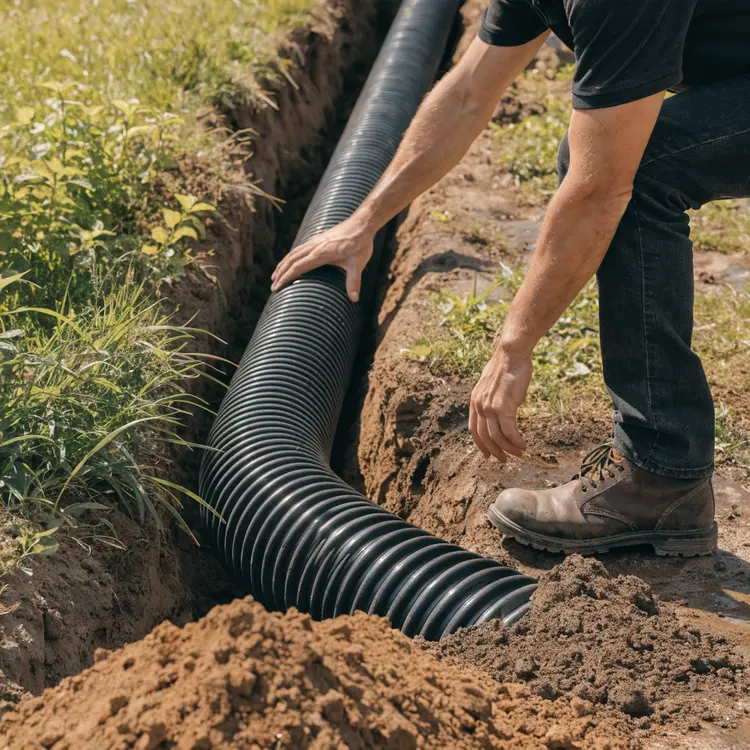 Drainage Pipe Installation in Trench