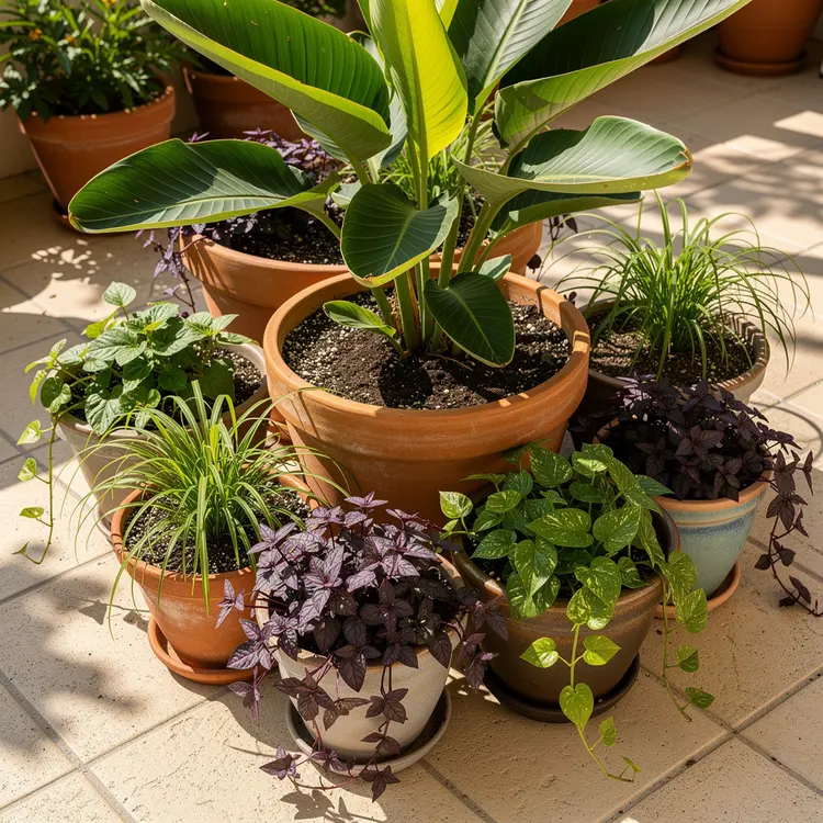 Tropical Container Garden on Sunny Terrace