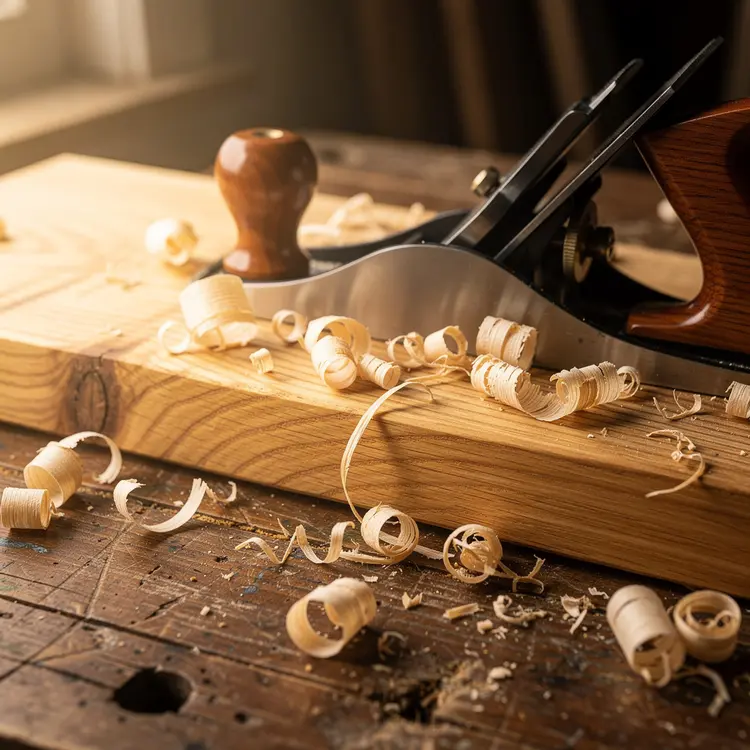 Hand Planing Oak Lumber on Workbench