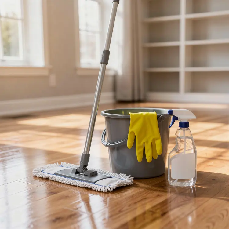 Home Floor Cleaning Supplies on Hardwood Floor