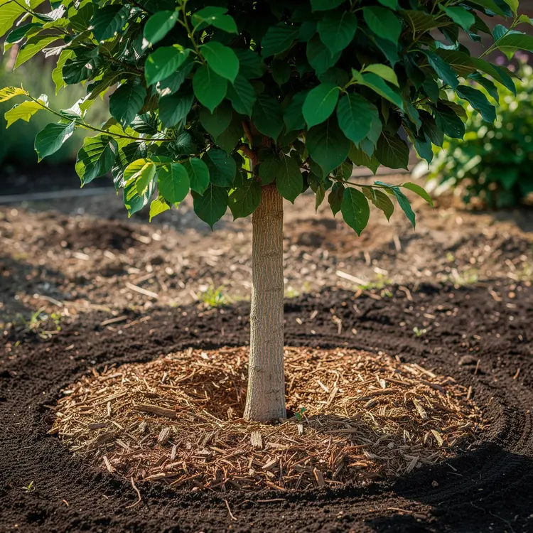 Freshly Planted Ornamental Tree with Mulch Ring