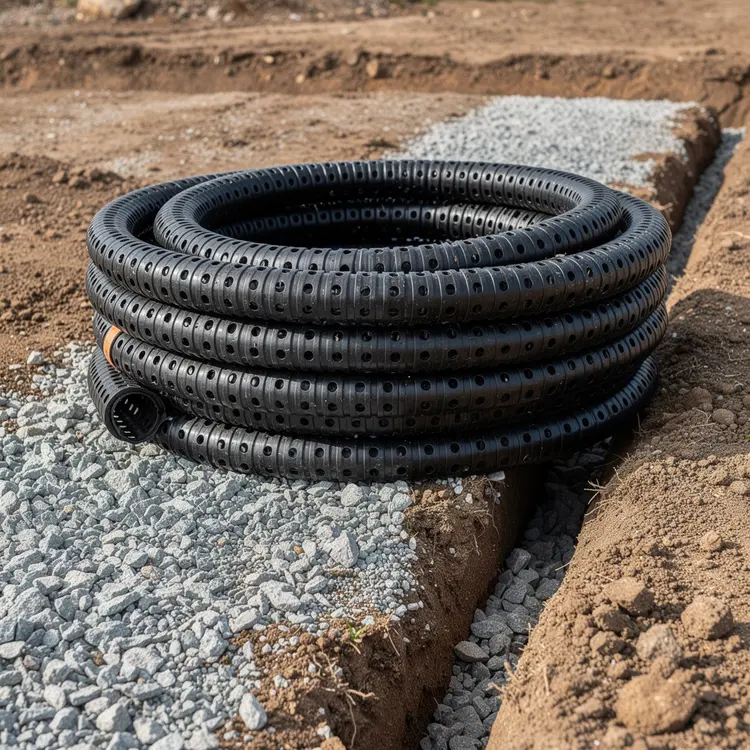 Perforated Drainage Pipe in Gravel Trench