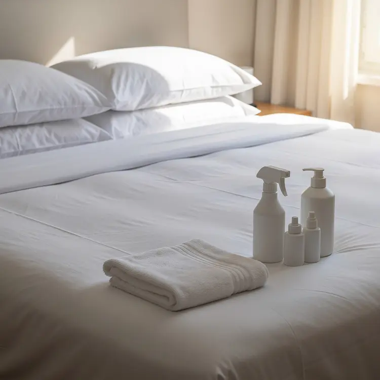 Vacation Rental Bed with Housekeeping Supplies