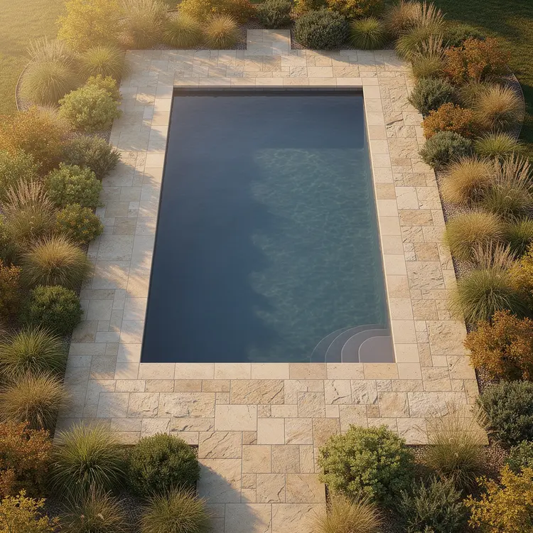 Overhead View of Landscaped Residential In-Ground Pool