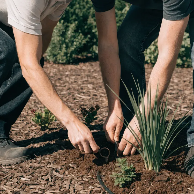 Two People Planting in a Garden Bed